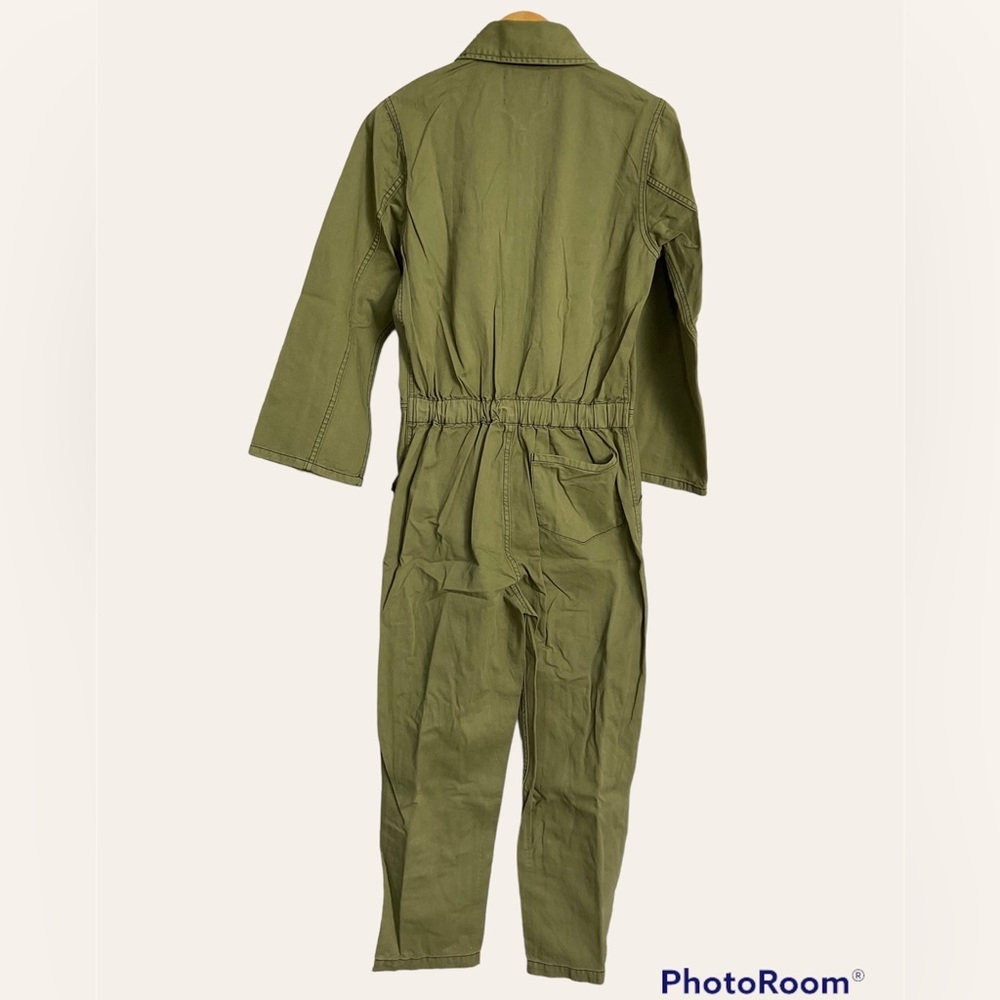 Sandrine Rose FREE PEOPLE Tre’s Cool Army Green Khaki Deep Front Zip Jumpsuit M - Picture 6 of 6